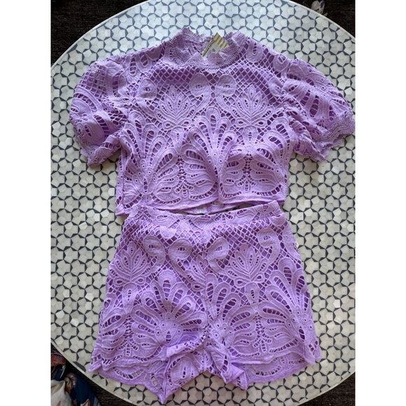 Lavender Lace 2-Piece Set With Back Zipper Top & Shorts NWT ADD CONFDT Size L - Picture 1 of 12